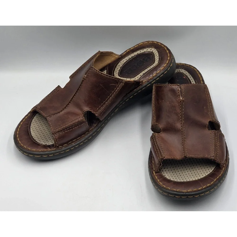 Born Crown Robert Slide Sandals Mens 11M Brown Leather Comfort Slip On